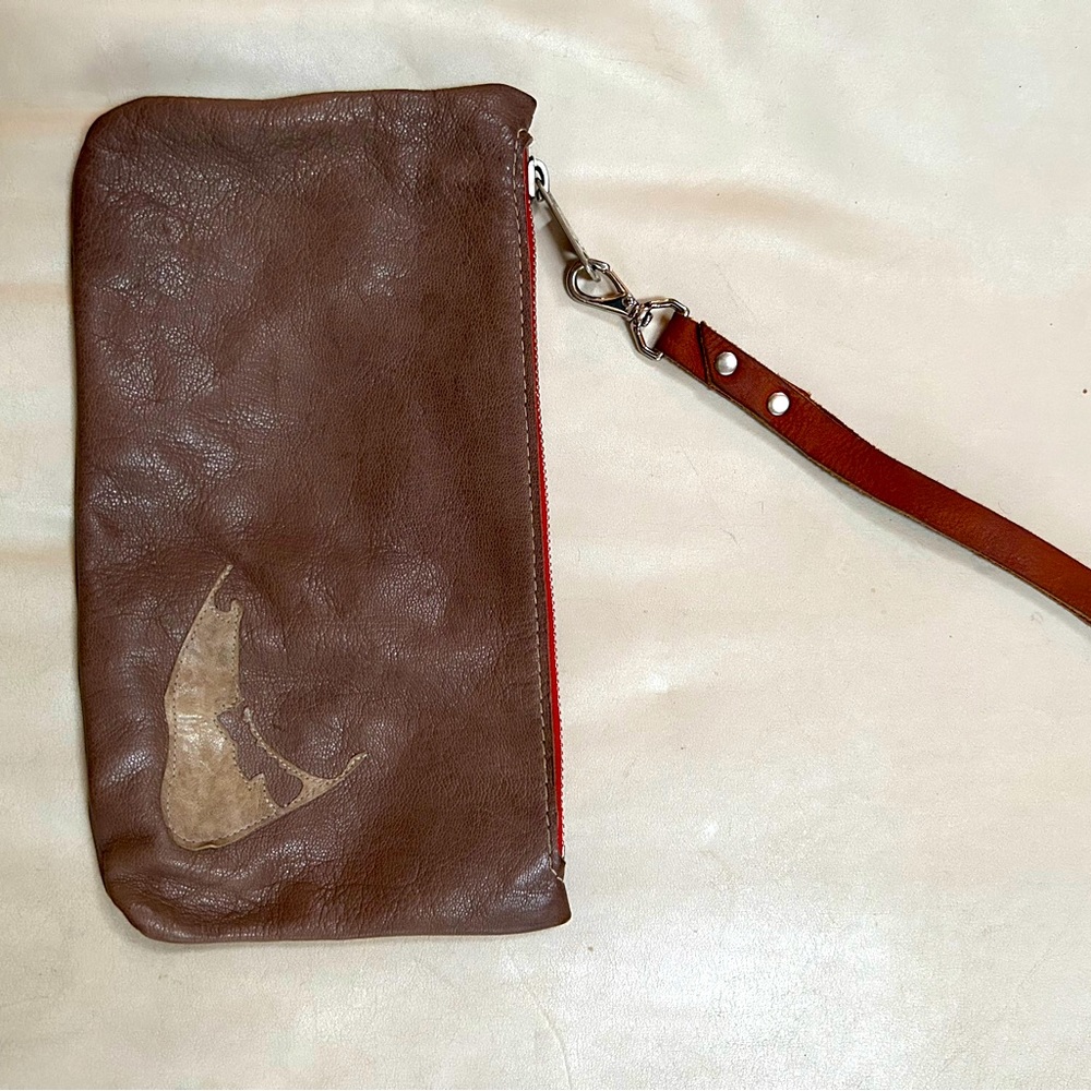 Leather Nantucket wristlet. Gorgeous calfskin in a lovely light brown. Handmade.